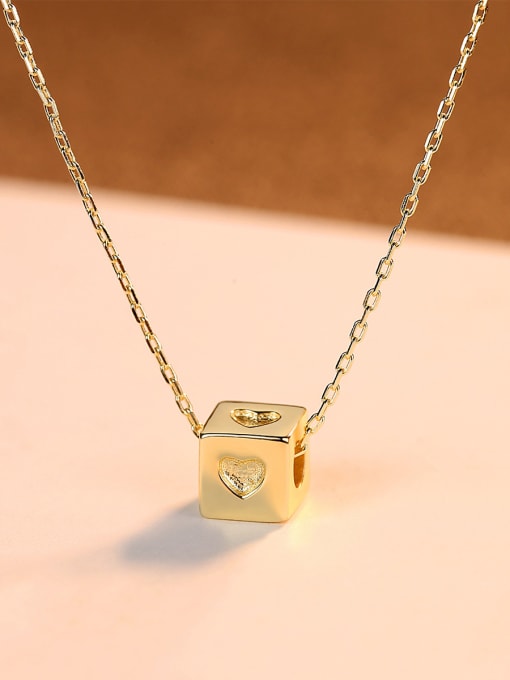 CCUI 925 Sterling Silver With Glossy Simplistic Square heart Necklaces 2