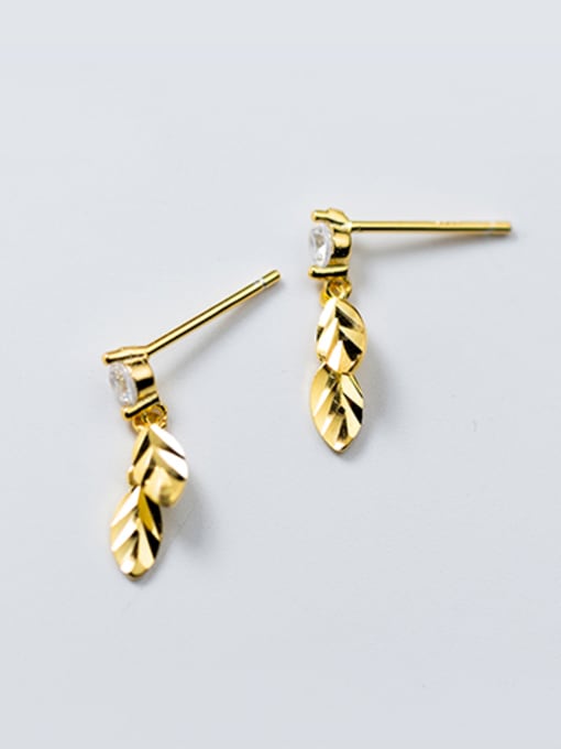 Golden All-match Gold Plated Leaf Shaped Rhinestones Drop Earrings