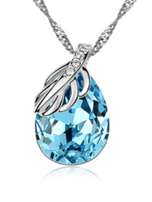 light blue Simple Water Drop austrian Crystals Pendant Alloy Necklace