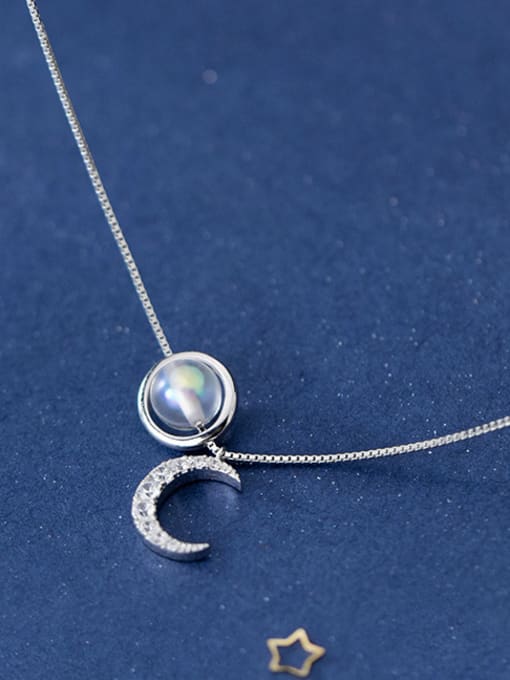 Rosh 925 Sterling Silver With Platinum Plated Personality Moon Necklaces