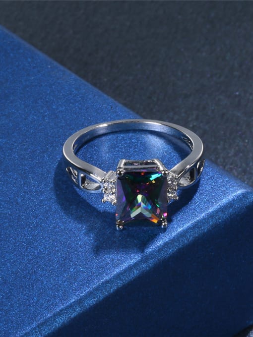 Platinum Exquisite Square Shaped Glass Bead Ring
