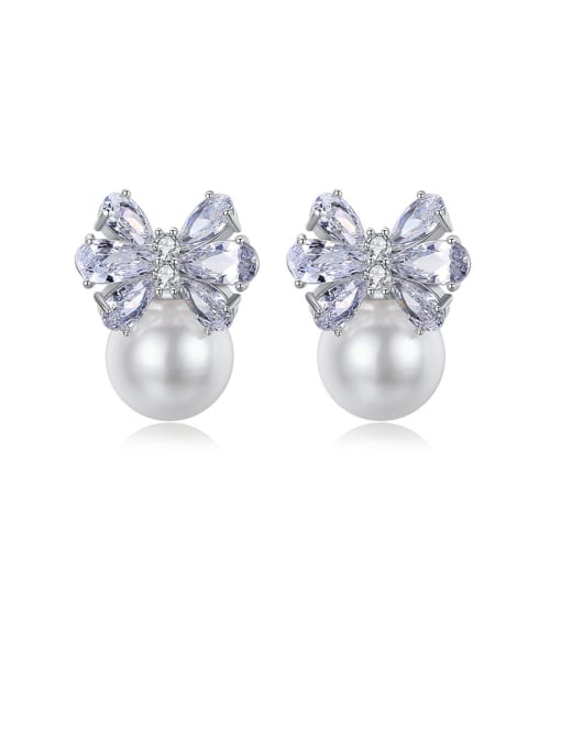 BLING SU Copper With Platinum Plated Cute Bowknot Stud Earrings