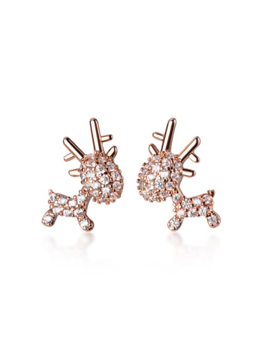 Rosh 925 Sterling Silver With Rose Gold Plated Cute Small Elk Stud Earrings 4