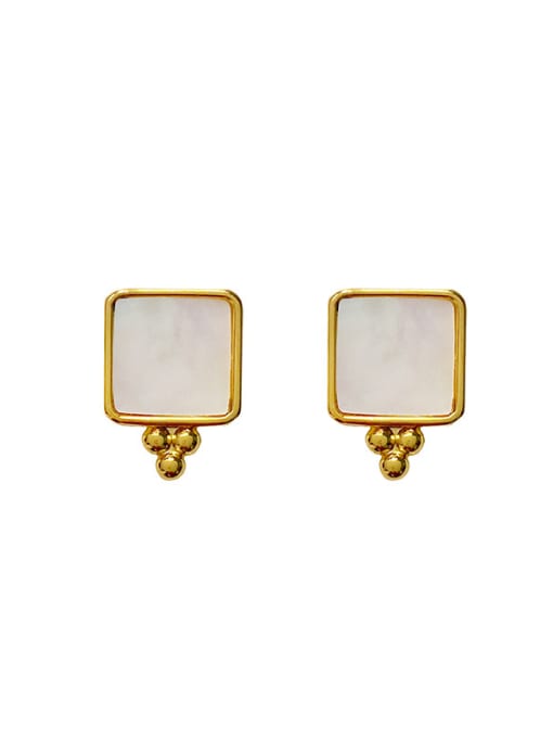 My Model Copper With Gold Plated Simplistic Malachite Square Stud Earrings 3