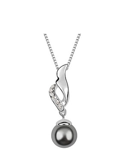 QIANZI Simple Imitation Pearl-accented Crystals Pendant Alloy Necklace 2