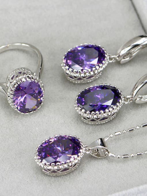 Purple Ring 6 Yards High Quality Oval Zircon Two Pieces Jewelry Set