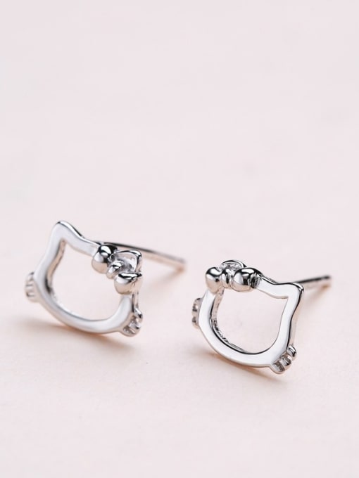 One Silver Tiny Personalized Hollow Hello Kitty 925 Silver Stud Earrings 1