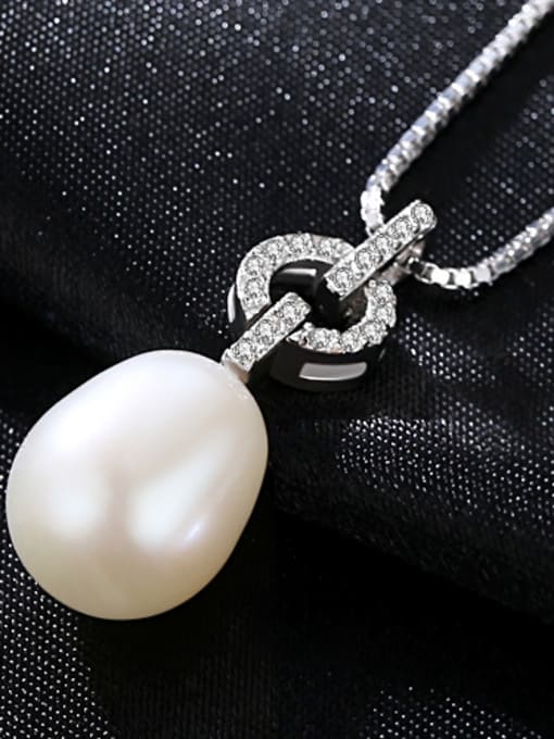 White Pure silver 10-11mm natural pearl necklace