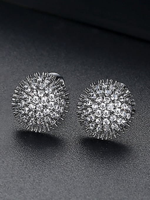 White Copper With Gun Plated Trendy Flower Cubic Zirconia Stud Earrings