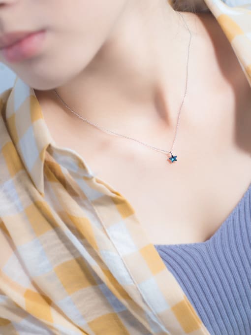 Rosh Elegant Blue Star Shaped Zircon S925 Silver Necklace 1