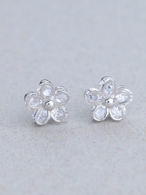 One Silver Women Flower Shaped Zircon Earrings 0