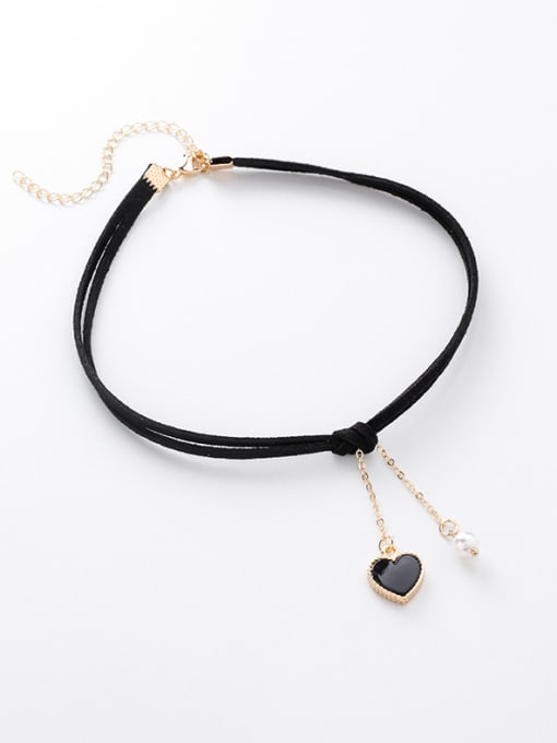 C black Alloy With Rose Gold Plated Simplistic Heart Necklaces