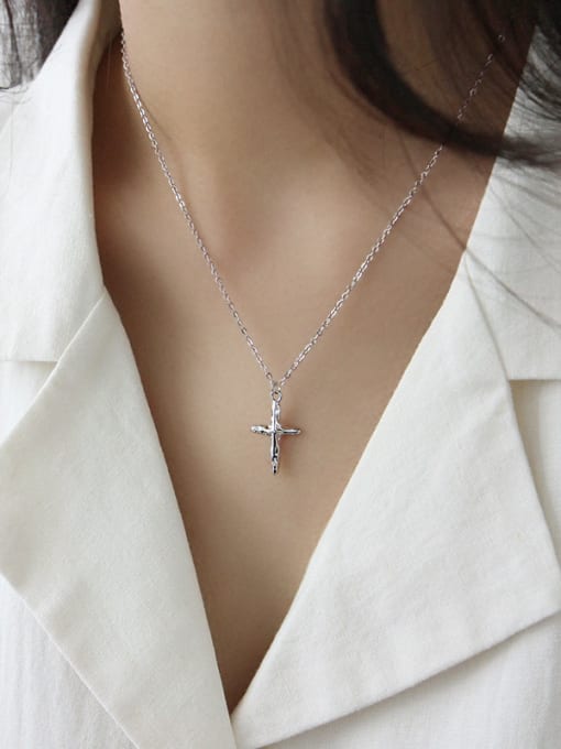DAKA 925 Sterling Silver With Gold Plated Simplistic Convex-Concave Cross Necklaces 2