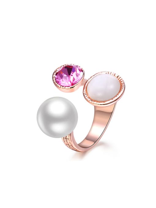 Ronaldo Personality Open Design Artificial Pearl Opal Ring 0