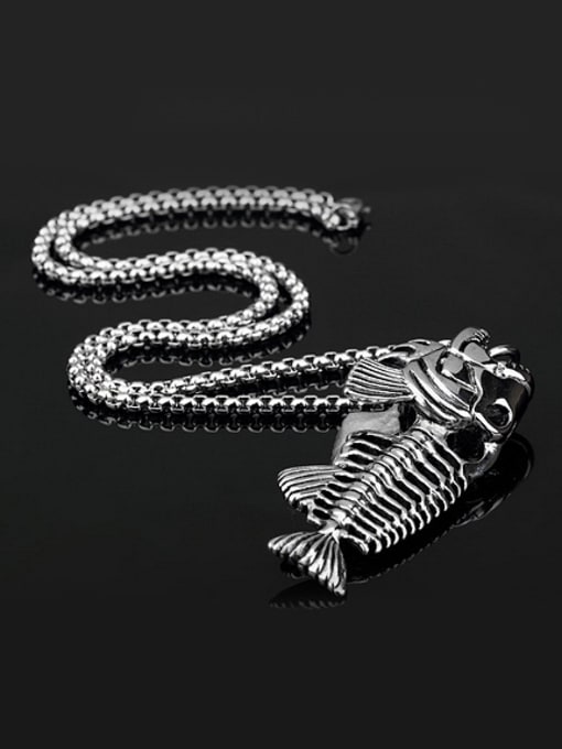 Open Sky Personalized Fish Bone Pendant Titanium Necklace 1