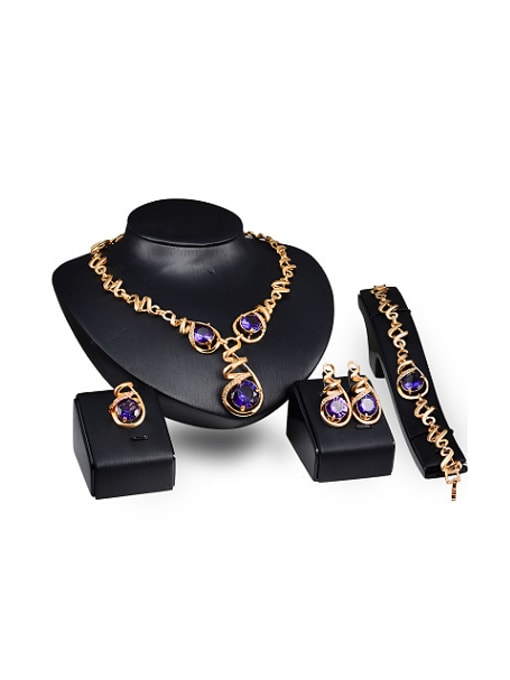 BESTIE Alloy Imitation-gold Plated Vintage style Purple Stones Four Pieces Jewelry Set 0