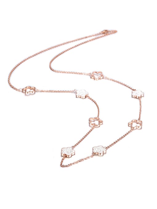 White,Rose Gold Rose Gold Stainless Steel Vintage Sweater Long Necklace