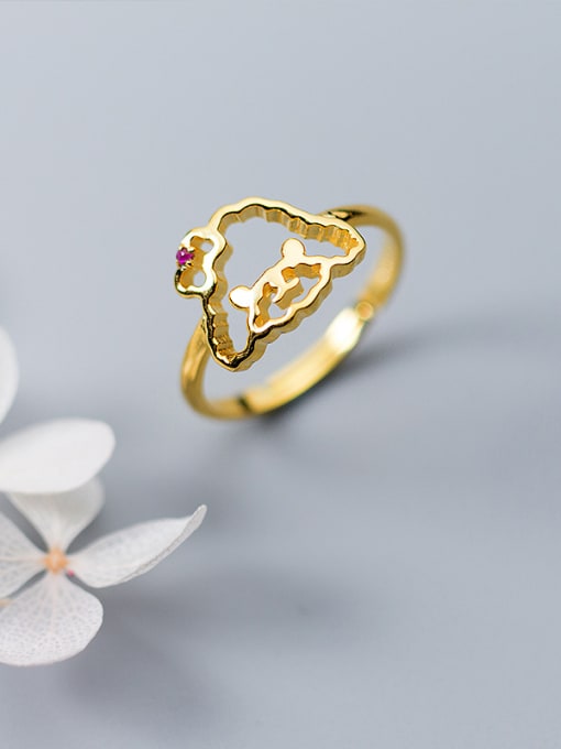golden Exquisite Gold Plated Dog Shaped Rhinestone Silver Ring