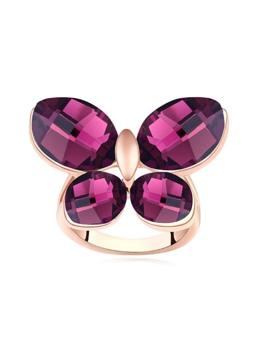 Purple Exaggerated Oval austrian Crystals Butterfly Alloy Ring