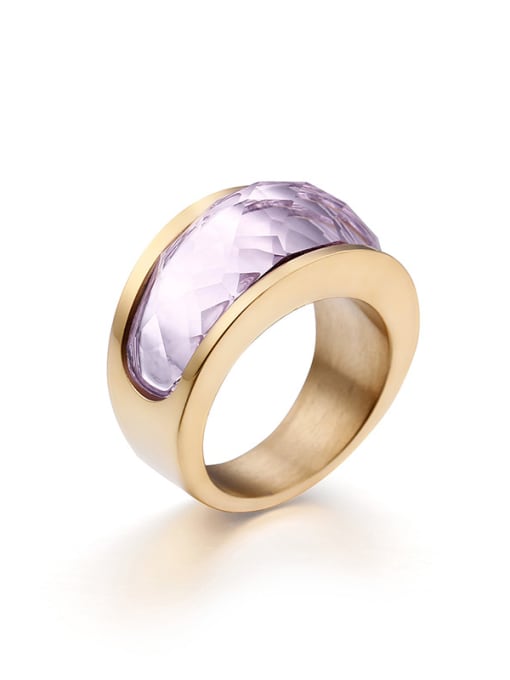 Purple Pink Stainless Steel With Gold Plated Trendy Geometric Multistone Rings