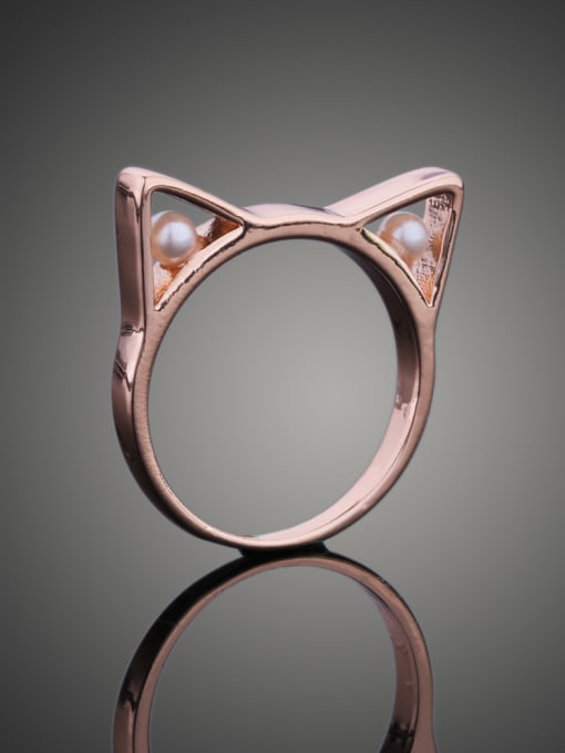 Wei Jia Simple Cute Kitten Imitation Pearls Rose Gold Plated Ring 2
