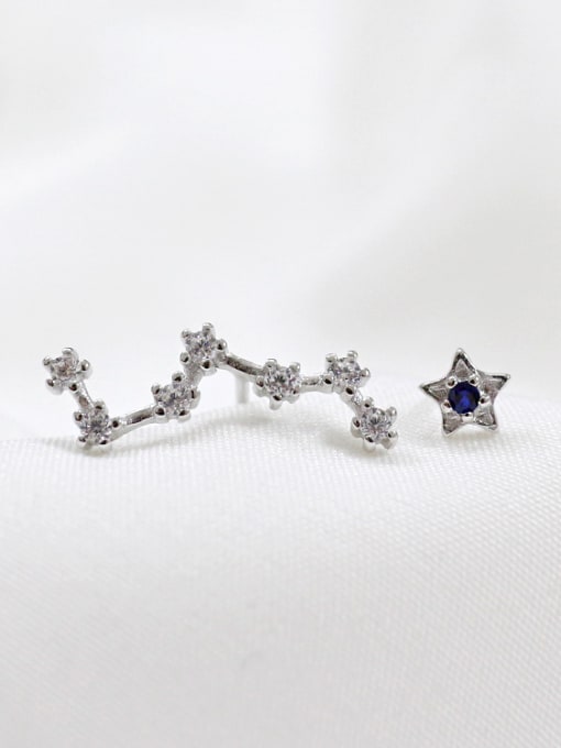 Platinum Asymmetrical Stars Tiny Rhinestones Silver Stud Earrings