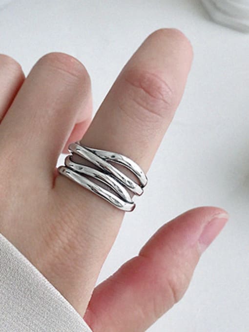 DAKA 925 Sterling Silver With Antique Silver Plated Multi-layer texture free size Rings 2