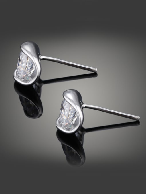 Wei Jia Simple Cubic White Zircon Platinum Plated Copper Stud Earrings 1
