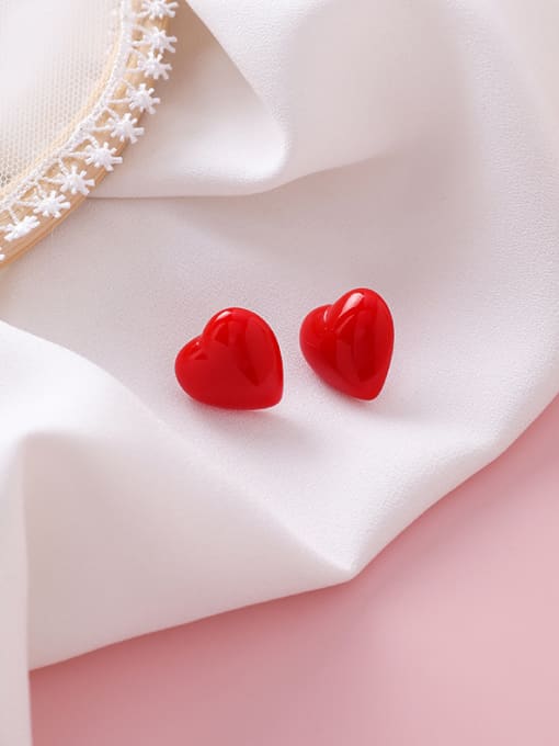 A red Alloy With Platinum Plated Cute Heart Stud Earrings