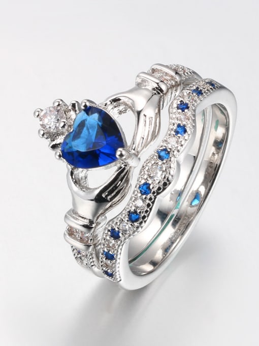 blue Fashionable Platinum Plated Crown Shaped Zircon Ring