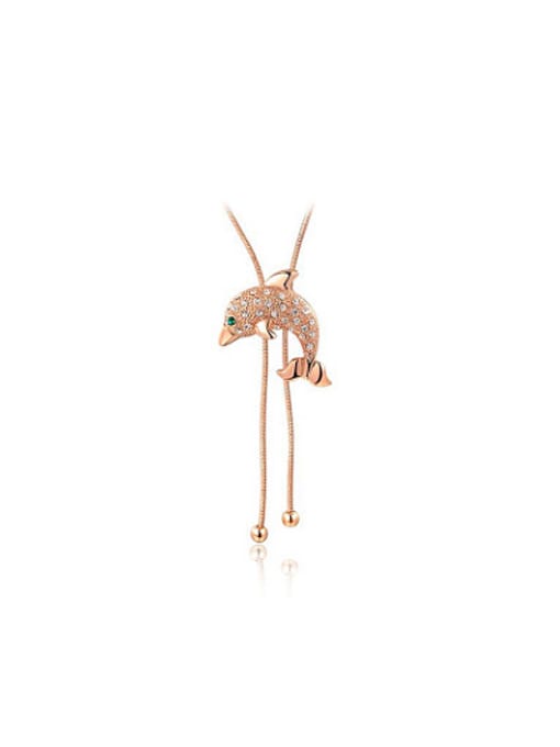 Rose Gold Lovely Dolphin Shaped Crystal Sweater Chain