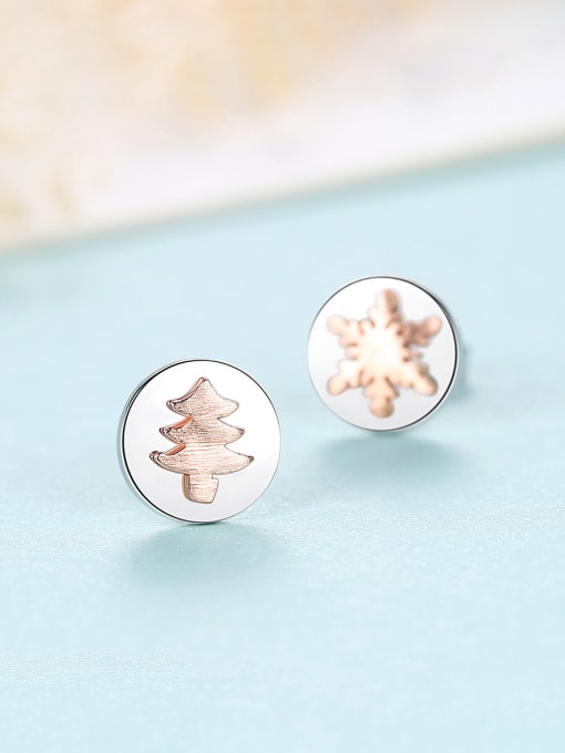 CCUI 925 Sterling Silver With Glossy  Simplistic Christmas Tree Snowflake  Stud Earrings 2