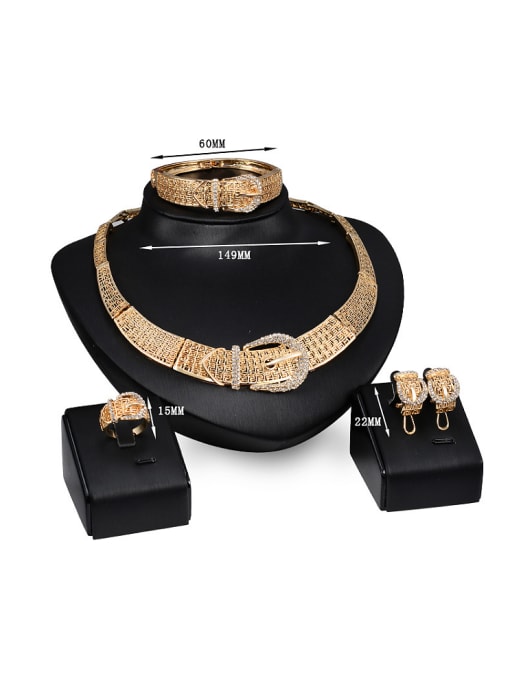 BESTIE Alloy Imitation-gold Plated Creative Buckle-shaped CZ Four Pieces Jewelry Set 2