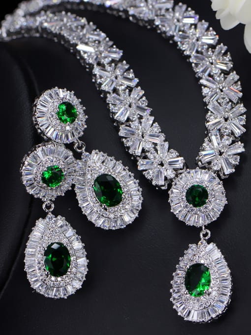 Green Color Zircon Two Pieces Jewelry Set