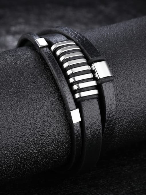 Open Sky Personalized Multi-band Titanium Artificial Leather Bracelet 2
