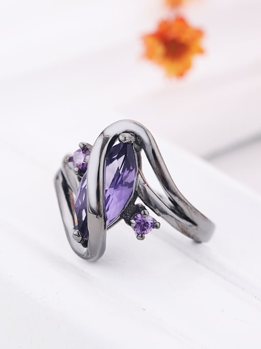 Purple Gun Color Plated Oval Zircon Copper Ring