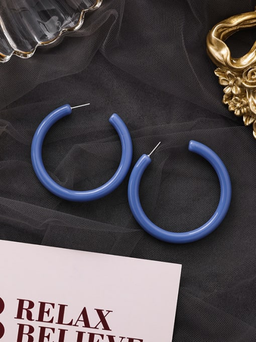 A blue Alloy With Platinum Plated Simplistic Round Hoop Earrings