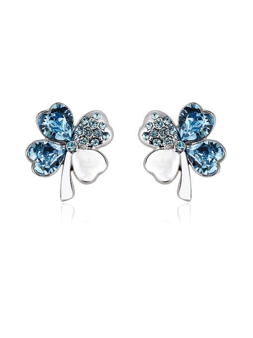 platiunum Blue 18K White Gold Austria Crystal Flower Shaped stud Earring