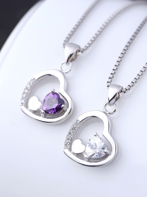 kwan Heart-shape Purple Crystal Zircon Pendant 2
