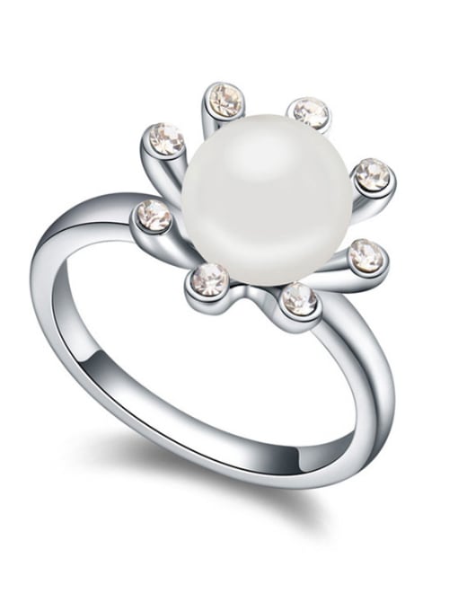 White Simple Imitation Pearl Flowery Alloy Ring
