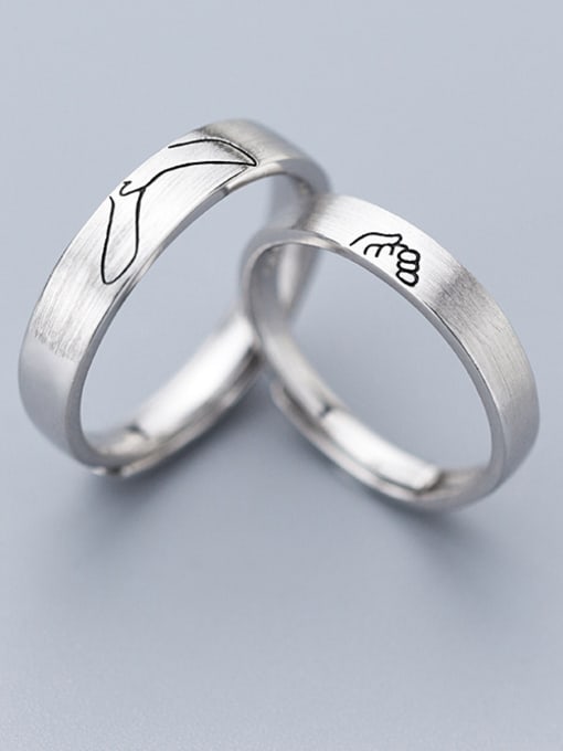 Rosh 925 Sterling Silver With Platinum Plated Personality Marking Holding Hands Band Rings 1