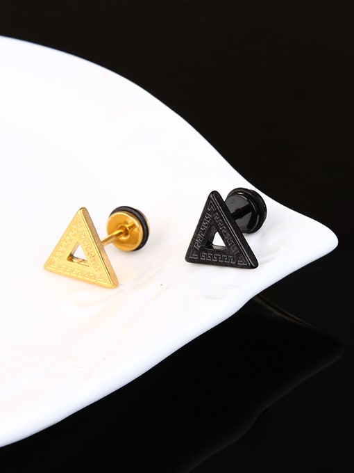 BSL Stainless Steel With Black Gun Plated Simplistic Triangle Stud Earrings 1