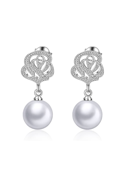 AI Fei Er Fashion Imitation Pearl Cubic Zirconias Flower Copper Stud Earrings