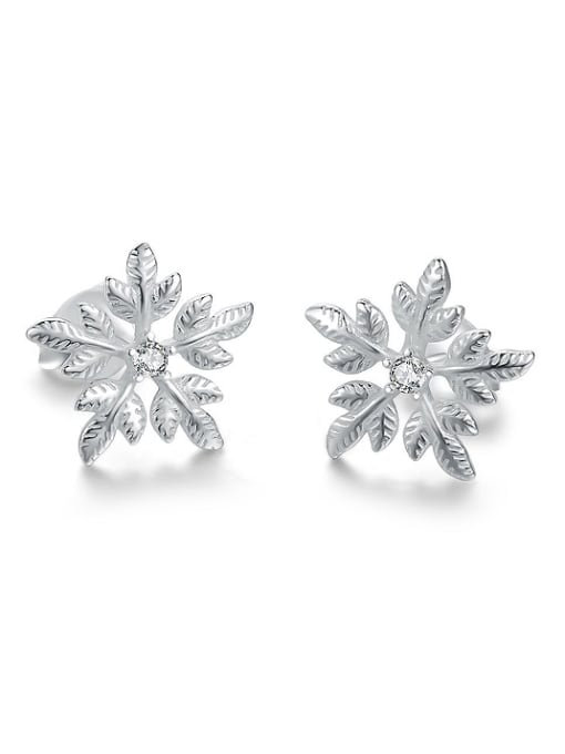 ZK Simple Snowflake Cubic Zircon 925 Sterling Silver Stud Earrings 0