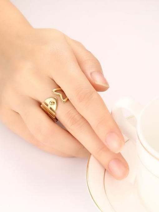 CONG Open Design Gold Plated Hollow Fish Titanium Ring 1