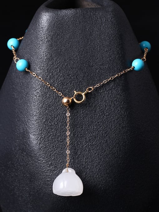 SILVER MI Ethnic style Tiny Turquoise Stones Jade Lotus Seedpot 925 Silver Bracelet 1