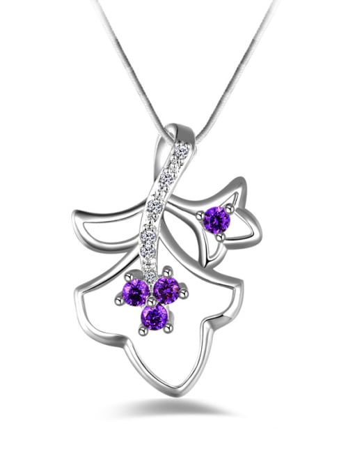 Purple Fashion Hollow Flowers Cubic Zirconias Copper Necklace