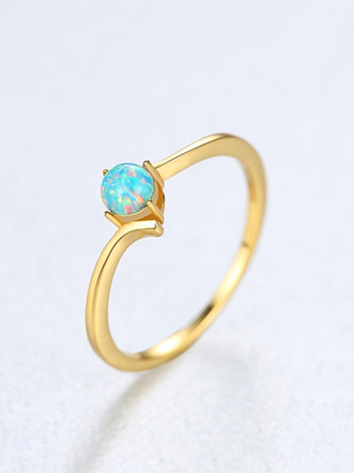 Green 18K-22D04 925 Sterling Silver With Opal Simplistic Round Band Rings
