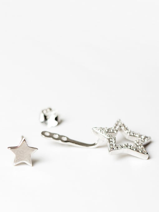 SILVER MI Fashion Shiny Zirconias-studded Stars 925 Silver Stud Earrings 3