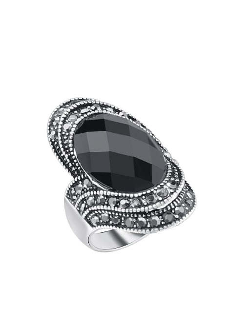 Gujin Retro Oval Resin stone Grey Rhinestones Alloy Ring 0